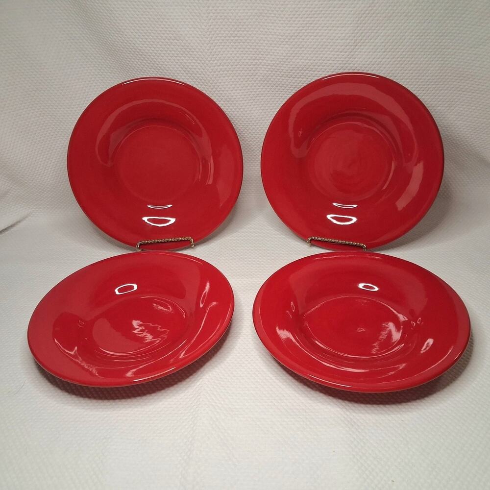 Pottery Barn Sausalito Red 10 1/4" Salad / Pasta Plates Lot of 4